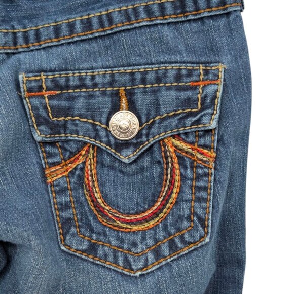 Vtg True Religion Rainbow Joey Flare Jeans Womens Blue Low Rise Big T Size 29 - Picture 11 of 11